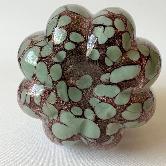 Hand Blown Art Glass Green Confetti Spotted Dots Pumpkin - Picture 3 of 5